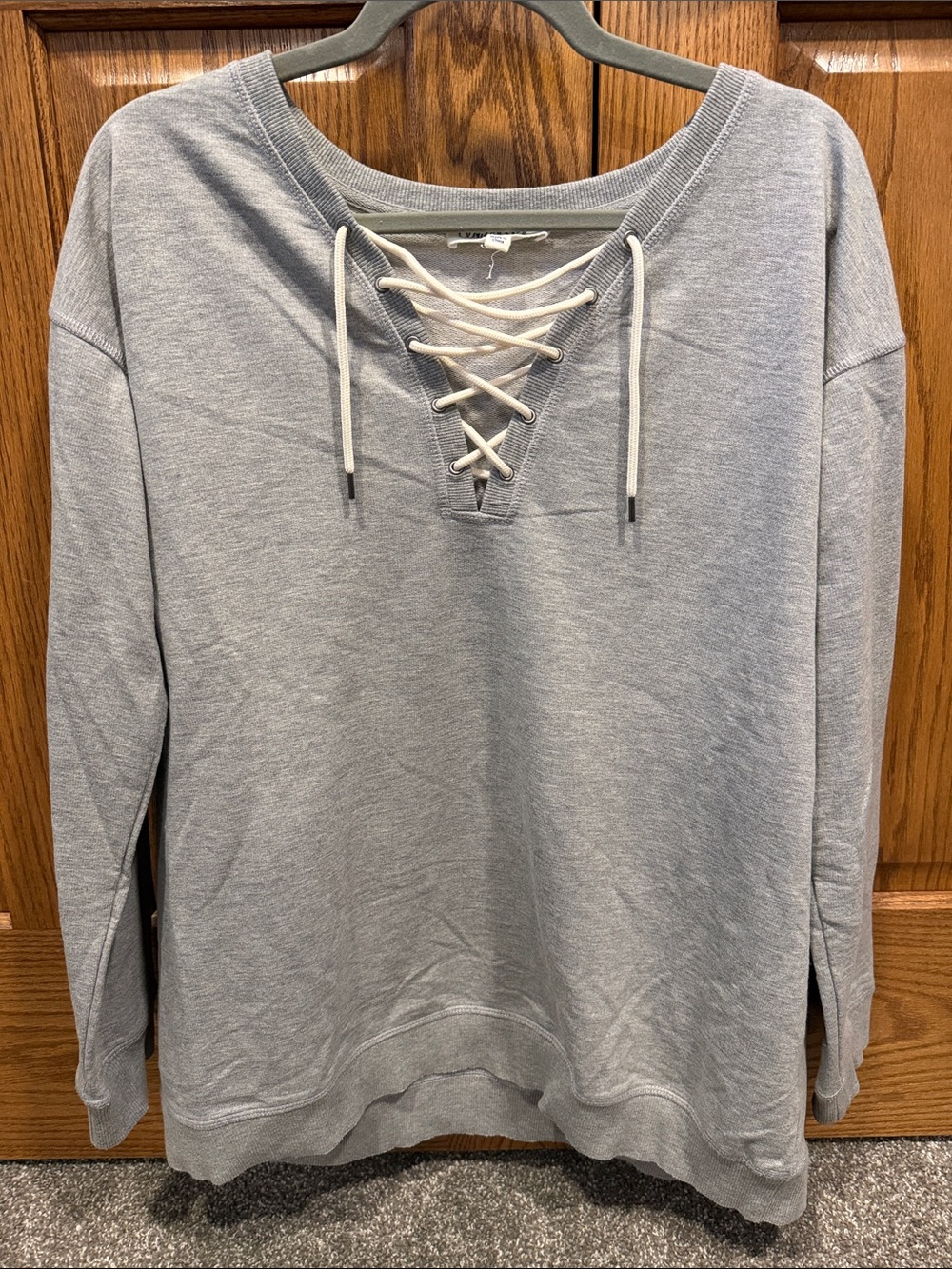 Cloud Chaser Heather Gray Lace-Up Pullover with Cream Laces